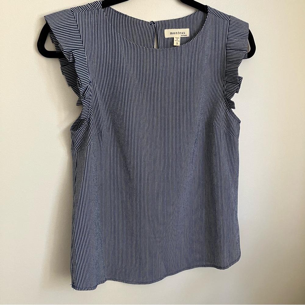 Monteau Striped Ruffle Sleeve Blouse